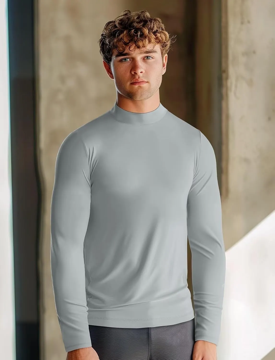 Zengjo Mens Mock Turtleneck Long Sleeve Shirts Thermal Baselayer Lightweight Athletic-Fit Undershirt for Cold Weather Sports