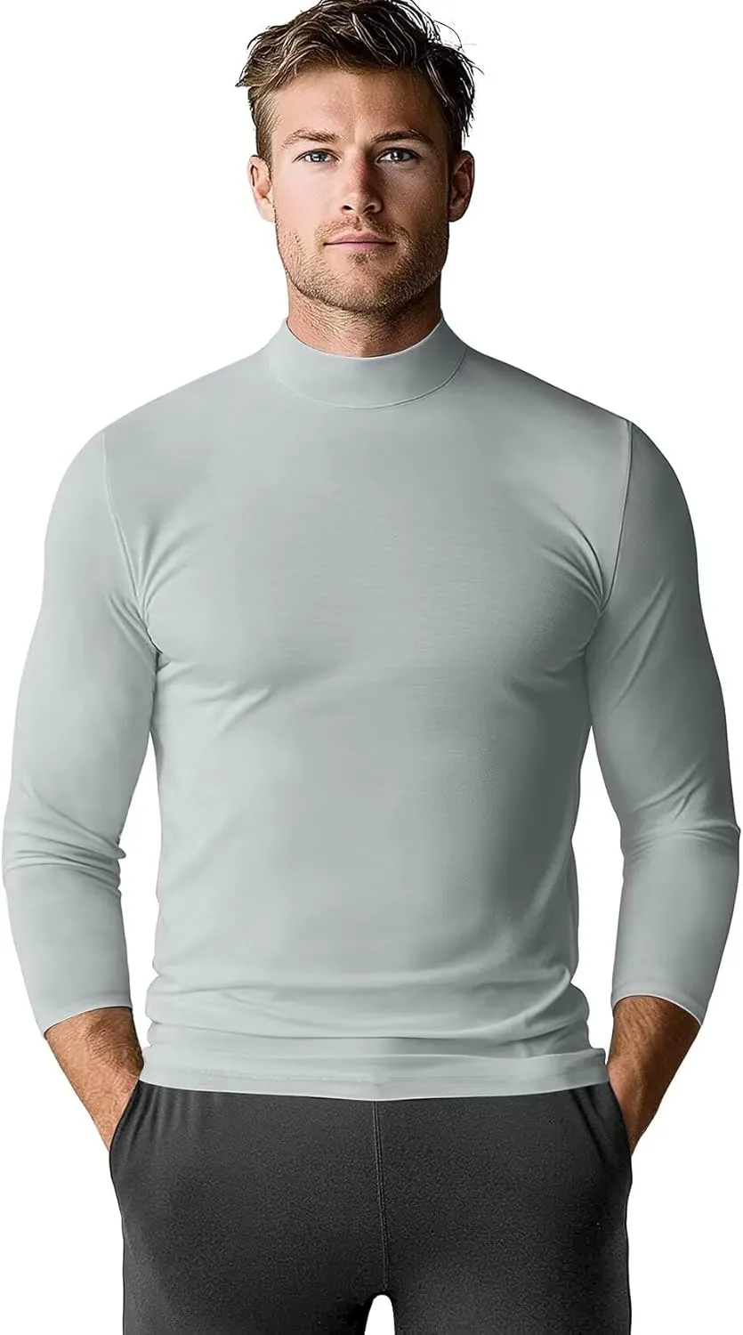 Zengjo Mens Mock Turtleneck Long Sleeve Shirts Thermal Baselayer Lightweight Athletic-Fit Undershirt for Cold Weather Sports