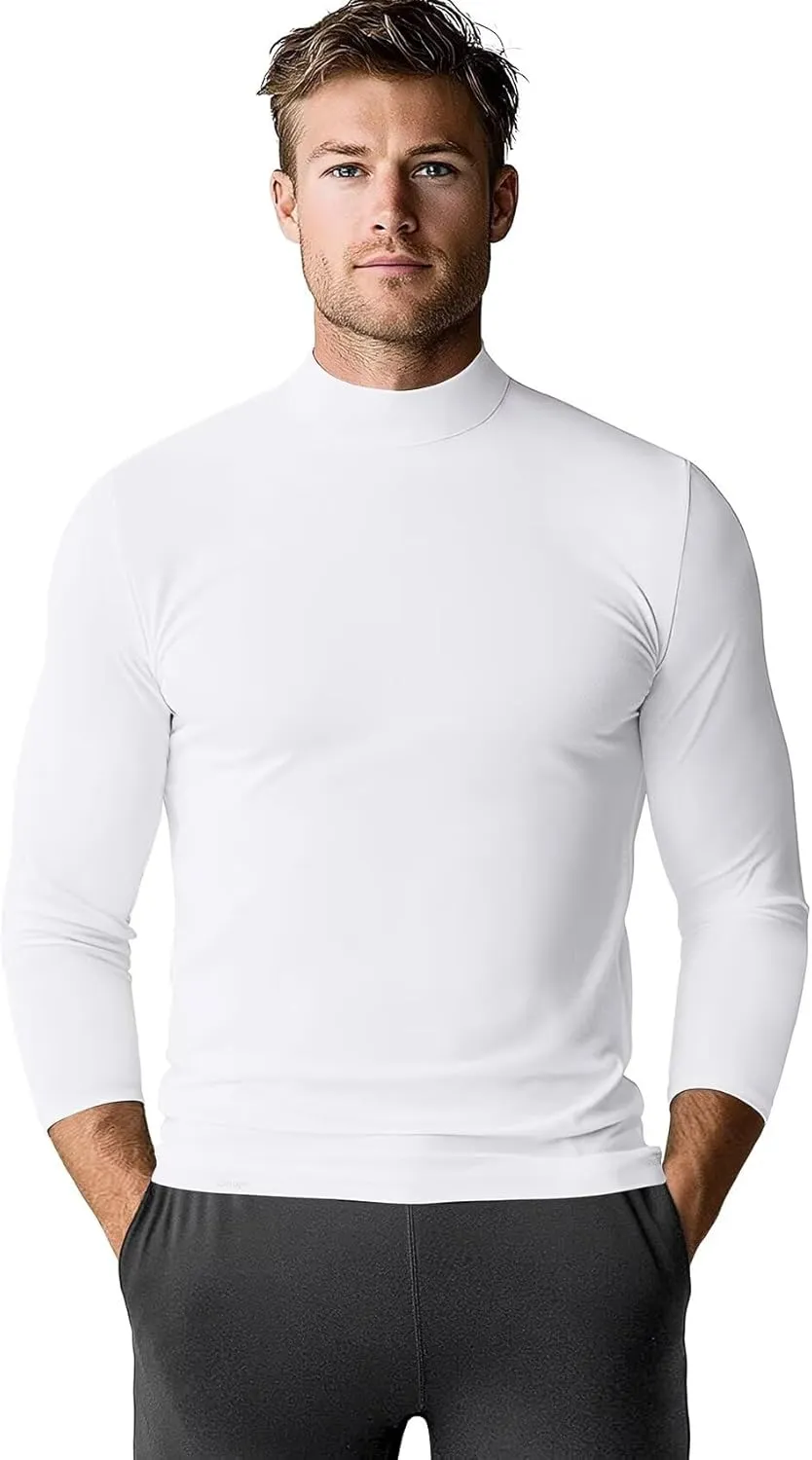 Zengjo Mens Mock Turtleneck Long Sleeve Shirts Thermal Baselayer Lightweight Athletic-Fit Undershirt for Cold Weather Sports