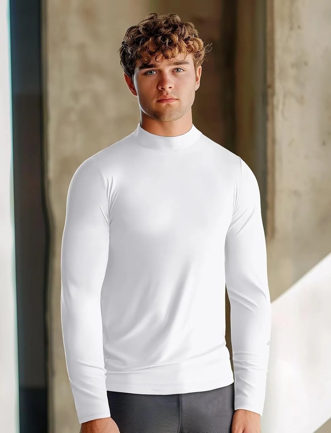 Zengjo Mens Mock Turtleneck Long Sleeve Shirts Thermal Baselayer Lightweight Athletic-Fit Undershirt for Cold Weather Sports