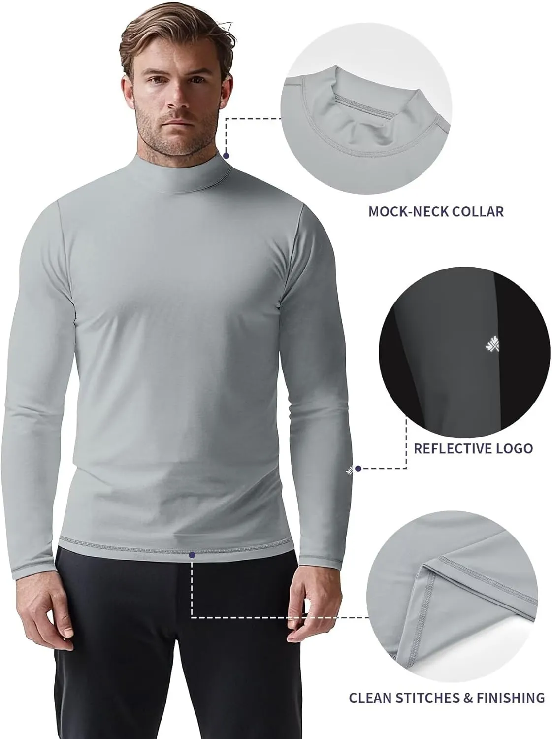 Zengjo Mens Mock Turtleneck Long Sleeve Shirts Thermal Baselayer Lightweight Athletic-Fit Undershirt for Cold Weather Sports
