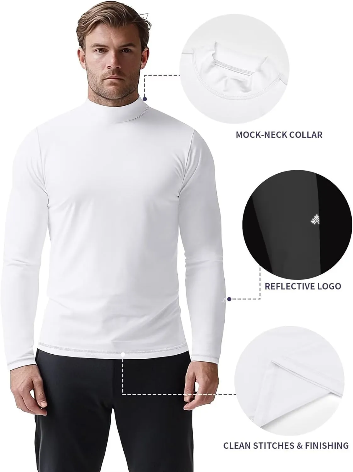 Zengjo Mens Mock Turtleneck Long Sleeve Shirts Thermal Baselayer Lightweight Athletic-Fit Undershirt for Cold Weather Sports