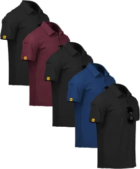ZITY 5 Pack Mens Polo Shirt Short Sleeve Sports Golf Tennis T-Shirt Moisture-Wicking Summer Shirts